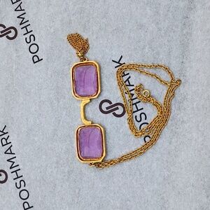 Vintage LJM Lorgnette Magnifying Spectacles Magnifier Gold Plated on a Chain